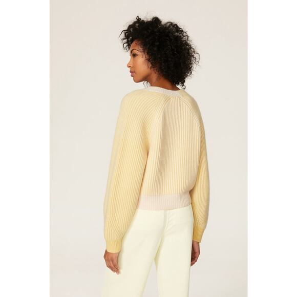 NAADAM Wool Cashmere Ribbed Color Block Fisherman Sweater Cardigan XS Cozy Crop - Picture 8 of 13